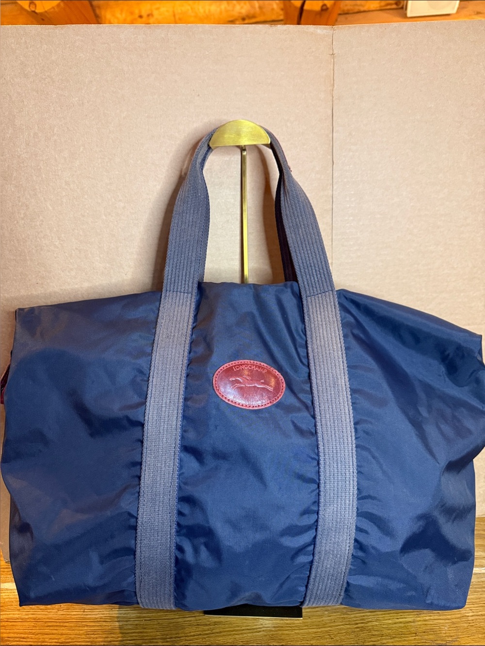 Vintage Longchamp Paris France Navy Expands Nylon Travel Weekender Duffel BagEUC